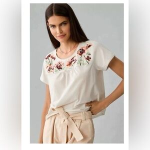NWT Anthropologie Tiny Embroidered Bohemian Floral T-shirt medium $88